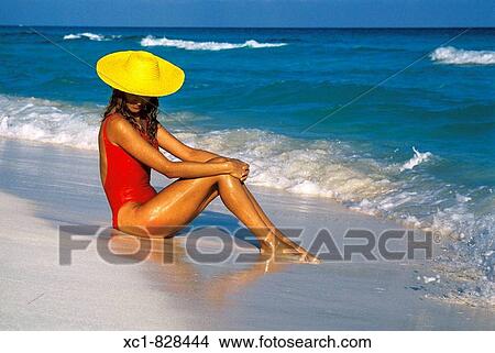Woman on Beach, Caribbean Sea, Cancun, Mexico View Large Photo Image Picture - Woman on Beach, Caribbean Sea, Cancun, Mexico. Fotosearch