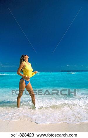 Woman on Beach, Caribbean Sea, Cancun, Mexico View Large Photo Image Stock Image - Woman on Beach, Caribbean Sea, Cancun, Mexico. Fotosearch