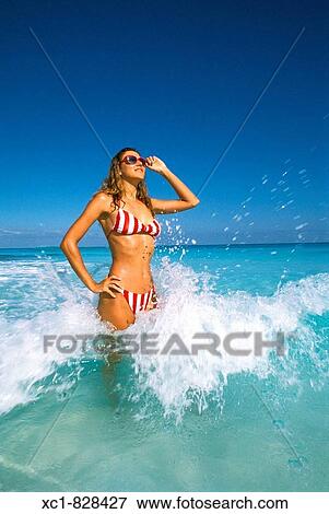 Woman on Beach, Caribbean Sea, Cancun, Mexico View Large Photo Image Stock Photo - Woman on Beach, Caribbean Sea, Cancun, Mexico. Fotosearch