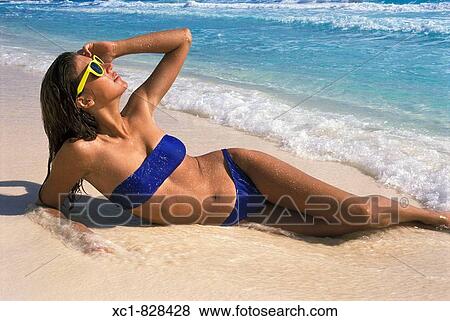 Woman on Beach, Caribbean Sea, Cancun, Mexico View Large Photo Image Stock Photo - Woman on Beach, Caribbean Sea, Cancun, Mexico. Fotosearch