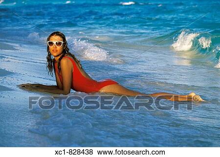Woman on Beach, Caribbean Sea, Cancun, Mexico View Large Photo Image Stock Photo - Woman on Beach, Caribbean Sea, Cancun, Mexico. Fotosearch