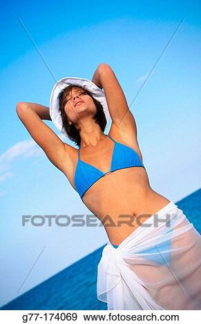 Woman on caribbean beach View Large Photo Image Stock Photo - Woman on caribbean beach. Fotosearch