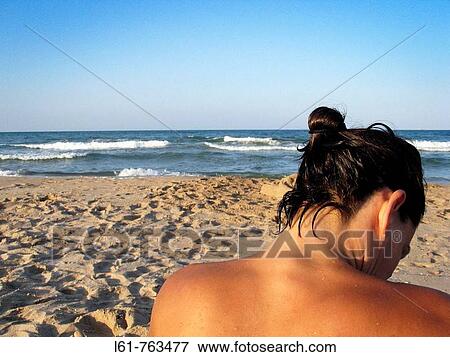 Woman On The Beach El Saler Valencia Spain Stock Photo