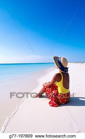 Woman on tropical beach. Cayo Largo. Cuba View Large Photo Image Stock Photo - Woman on tropical beach. Cayo Largo. Cuba. Fotosearch