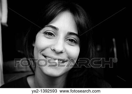 Stock Image - Woman portrait in black and white. Fotosearch