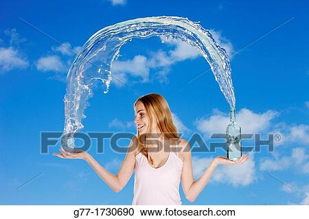 Woman pouring water from a bottle in a glass View Large Photo Image Stock Image - Woman pouring water from a bottle in a glass. Fotosearch