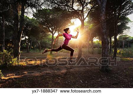 Woman running though a pine forest. Tarifa, Costa de la Luz, Cadiz, Andalusia, Spain, Europe. View Large Photo Image Stock Photo - Woman running though a pine forest. Tarifa, Costa de la Luz, Cadiz, Andalusia, Spain, Europe.. Fotosearch