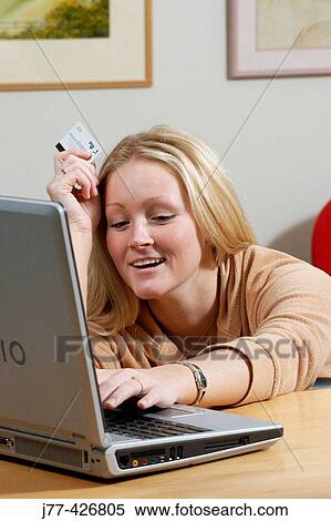 Woman shopping on line. View Large Photo Image Stock Photography - Woman shopping on line.. Fotosearch