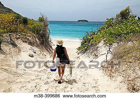 Woman walking to Saline Beach, St. Barts View Large Photo Image Stock Photograph - Woman walking to Saline Beach, St. Barts. Fotosearch