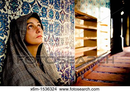 Woman with a chador. Rustem Pasha mosque. Istanbul, Turkey View Large Photo Image Picture - Woman with a chador. Rustem Pasha mosque. Istanbul, Turkey. Fotosearch