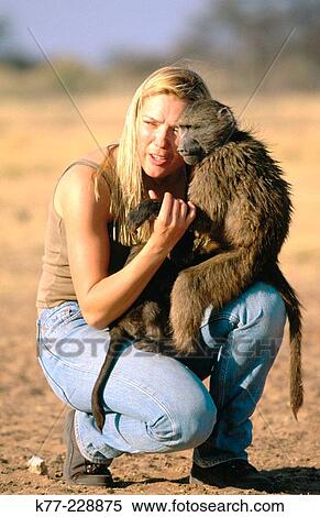 Woman with baboons. Harnas guest farm (sanctuary for injured and orphaned animals). Namibia View Large Photo Image Stock Photography - Woman with baboons. Harnas guest farm (sanctuary for injured and orphaned animals). Namibia. Fotosearch