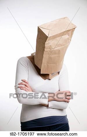 Woman with bag in head View Large Photo Image Stock Photo - Woman with bag in head. Fotosearch