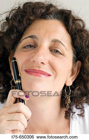 Woman with fountain pen View Large Photo Image Stock Photograph - Woman with fountain pen. Fotosearch