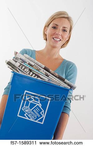 Woman with full recyling bins View Large Photo Image Stock Image - Woman with full recyling bins. Fotosearch