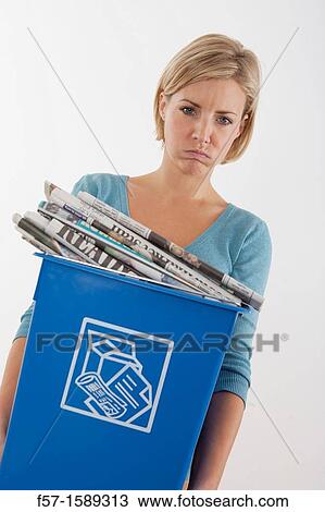 Woman with full recyling bins View Large Photo Image Stock Image - Woman with full recyling bins. Fotosearch
