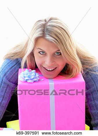 Woman with gift boxes View Large Photo Image Stock Image - Woman with gift boxes. Fotosearch