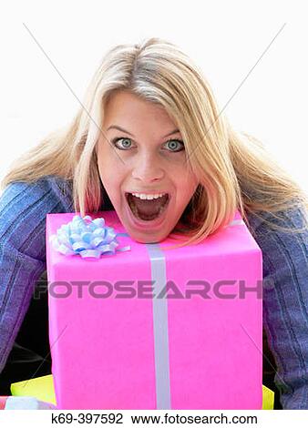 Woman with gift boxes View Large Photo Image Stock Image - Woman with gift boxes. Fotosearch