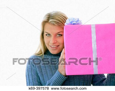 Stock Photo - Woman with gift boxes. Fotosearch