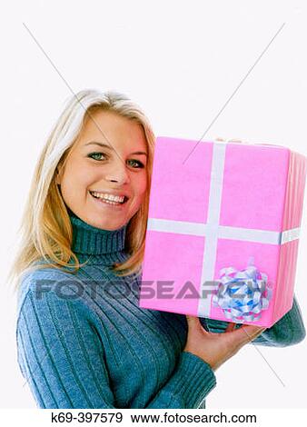 Woman with gift boxes View Large Photo Image Stock Photo - Woman with gift boxes. Fotosearch