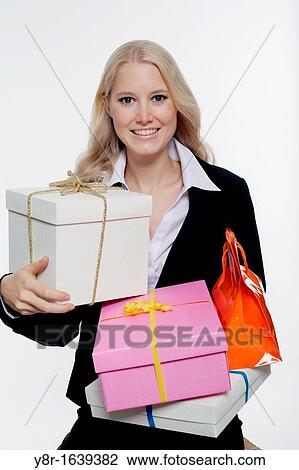 woman with gifts View Large Photo Image Stock Image - woman with gifts. Fotosearch