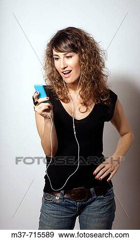 Woman with Ipod. View Large Photo Image Stock Photo - Woman with Ipod.. Fotosearch