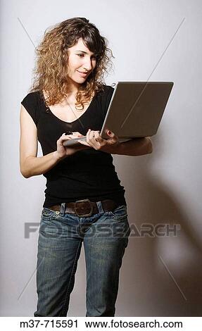 Woman with laptop. View Large Photo Image Stock Image - Woman with laptop.. Fotosearch