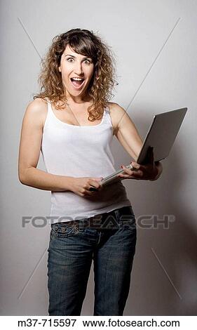 Woman with laptop. View Large Photo Image Stock Photo - Woman with laptop.. Fotosearch