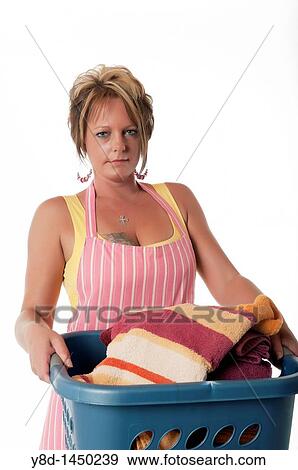 Woman with laundry basket View Large Photo Image Stock Photo - Woman with laundry basket. Fotosearch