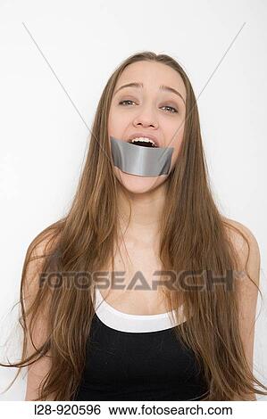 Woman with Tape Over Mouth View Large Photo Image Stock Photograph - Woman with Tape Over Mouth. Fotosearch