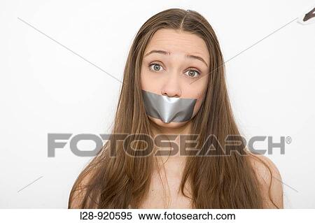 Woman with Tape Over Mouth View Large Photo Image Stock Photography - Woman with Tape Over Mouth. Fotosearch