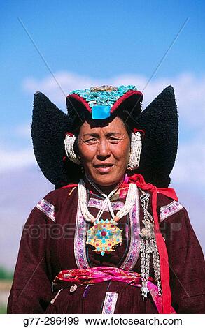 Woman with typical dress. Leh. Ladakh. Jammu and Kashmir, India View Large Photo Image Stock Photo - Woman with typical dress. Leh. Ladakh. Jammu and Kashmir, India. Fotosearch