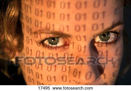 Woman's face with binary code View Large Photo Image Stock Photography - Woman's face with binary code. Fotosearch