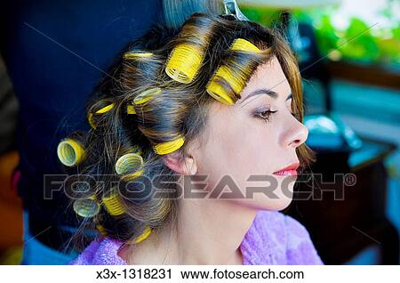 Woman's hair on curlers View Large Photo Image Stock Image - Woman's hair on curlers. Fotosearch