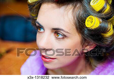 Woman's hair on curlers View Large Photo Image Stock Image - Woman's hair on curlers. Fotosearch