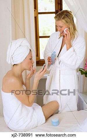 Women at home beauty care View Large Photo Image Stock Image - Women at home beauty care. Fotosearch