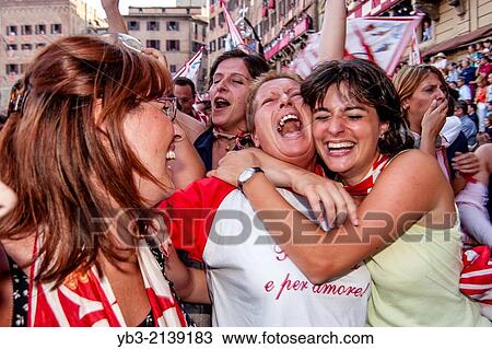Women From The Giraffe Contrada Celebrate Winning The Palio, Siena, Tuscany, Italy. View Large Photo Image Stock Image - Women From The Giraffe Contrada Celebrate Winning The Palio, Siena, Tuscany, Italy.. Fotosearch