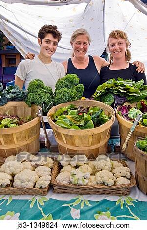 Picture - Women selling produce at farmers? market, Arcata, California. Fotosearch