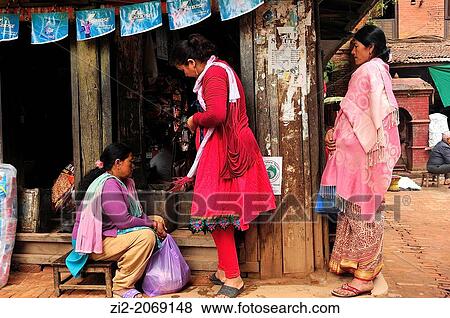 Women shopping, Bhaktapur, Nepal View Large Photo Image Stock Photo - Women shopping, Bhaktapur, Nepal. Fotosearch