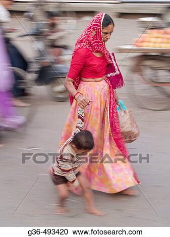 Stock Image - Women walking. Jodhpur, India. Fotosearch