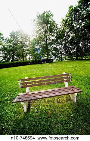 Wooden bench at a park. View Large Photo Image Picture - Wooden bench at a park.. Fotosearch