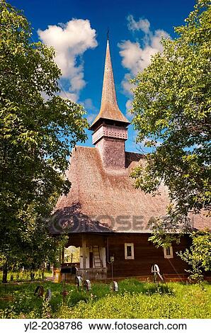 Stock Photograph - Wooden Church ( Biserica de Lemn ) St Nicolae, Maramures, Northern Transylvania, Romania. UNESCO World Heritage Site.. Fotosearch