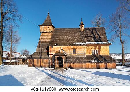 Stock Image - Wooden church in Debno UNESCO, Poland, Europe. Fotosearch