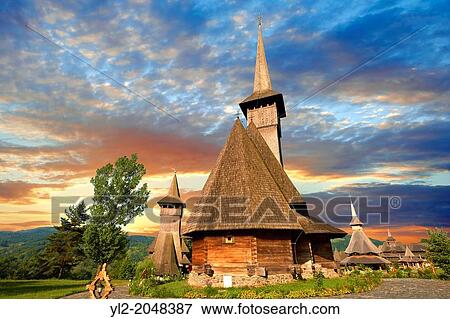 Stock Photo - Wooden Churches & Orthdox Monastery of Barsana. Maramures, Northern Transylvania, Romania.. Fotosearch