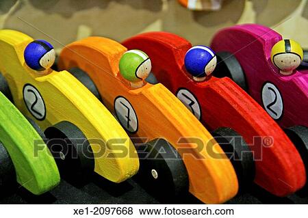 Stock Photo - Wooden race cars, toys. Fotosearch