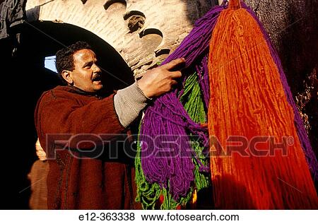 Wool dying. Medina. Marrakech. Morocco. View Large Photo Image Stock Photo - Wool dying. Medina. Marrakech. Morocco.. Fotosearch
