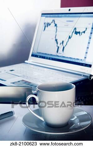 work office desk with a cup of coffee computer laptop, notebook, pen. View Large Photo Image Stock Image - work office desk with a cup of coffee computer laptop, notebook, pen.. Fotosearch