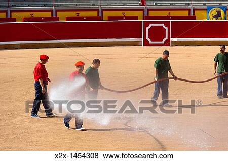 Workers preparying the bullring for the bullfight, San Ferm? n street-partying, Pamplona, Navarra Navarre, Spain, Europe View Large Photo Image Stock Photo - Workers preparying the bullring for the bullfight, San Ferm? n street-partying, Pamplona, Navarra Navarre, Spain, Europe. Fotosearch