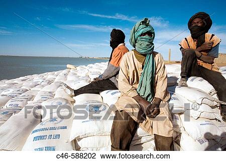 Stock Image - World Food Programme aid. Niger river near Timbuktu, Mali. Africa. Fotosearch