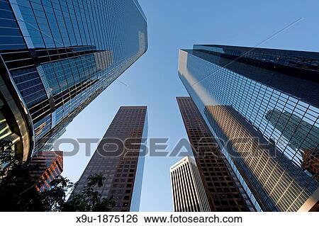 Stock Photograph - Worm? s-eye view of Downtown Los Angeles skyscrapers, California, United States of America, USA. Fotosearch