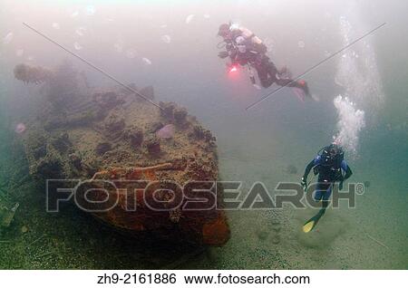Stock Photograph - wreck diving, ship "Lieutenant Zatsarennyj", Black sea, Ukraine.. Fotosearch